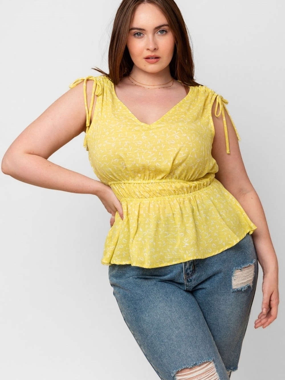 Plus Size Yellow Tie-Shoulder Peplum Camisole